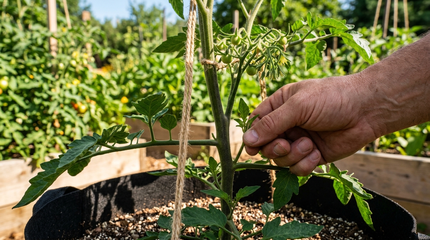 Single stem staking and pruning method